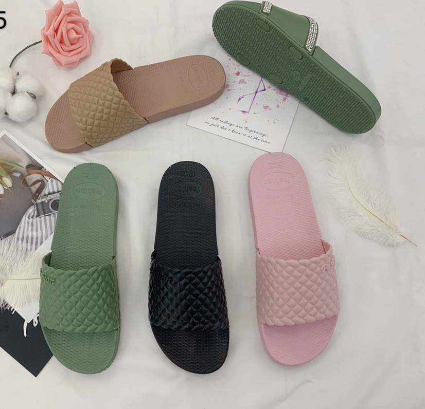 花朵时尚一字拖鞋纯色凉拖pvcslippershoes sandal fashion