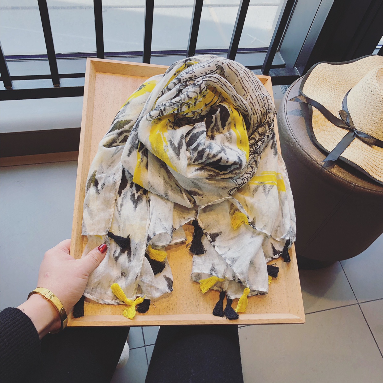 Han Fan Scarf Women's Spring Summer Cotton Cotton Linen Scarf Green Leaf Gauze Seaside Decoration Beach Towel Sun Protection Shawl