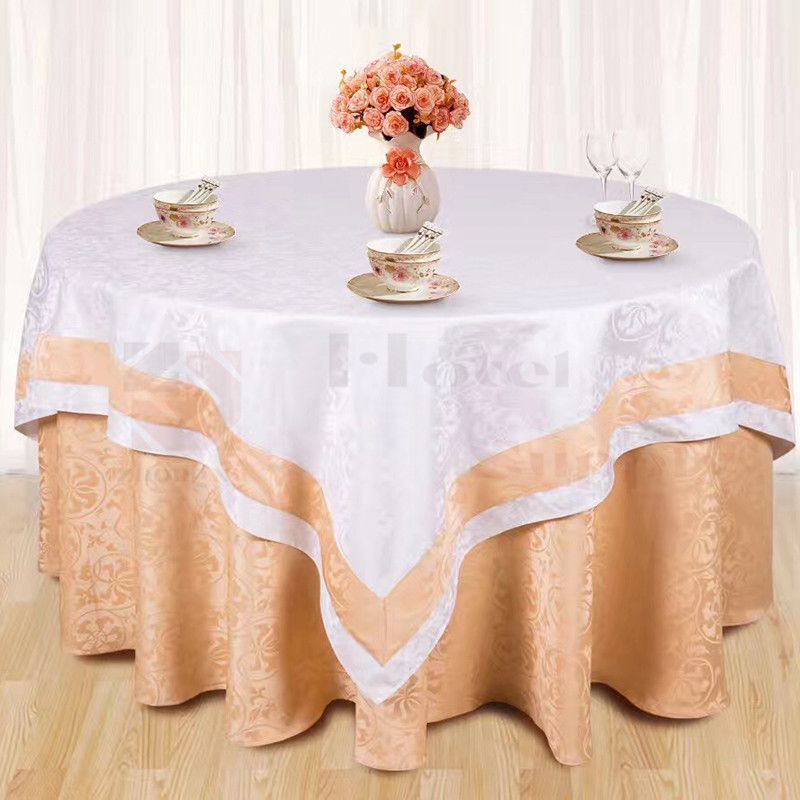 酒店饭店餐厅圆桌方桌双层锻边桌布 可订制尺寸花型详情图1
