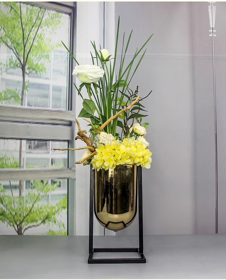 新中式金属花瓶摆设样板房客厅玄关软装饰品