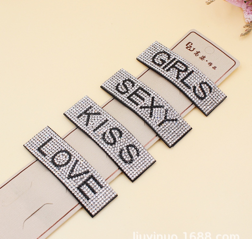 Korean flash diamond letter square BB clip engraving LOVE letter hair trim clip Yiwu new style thumbnail