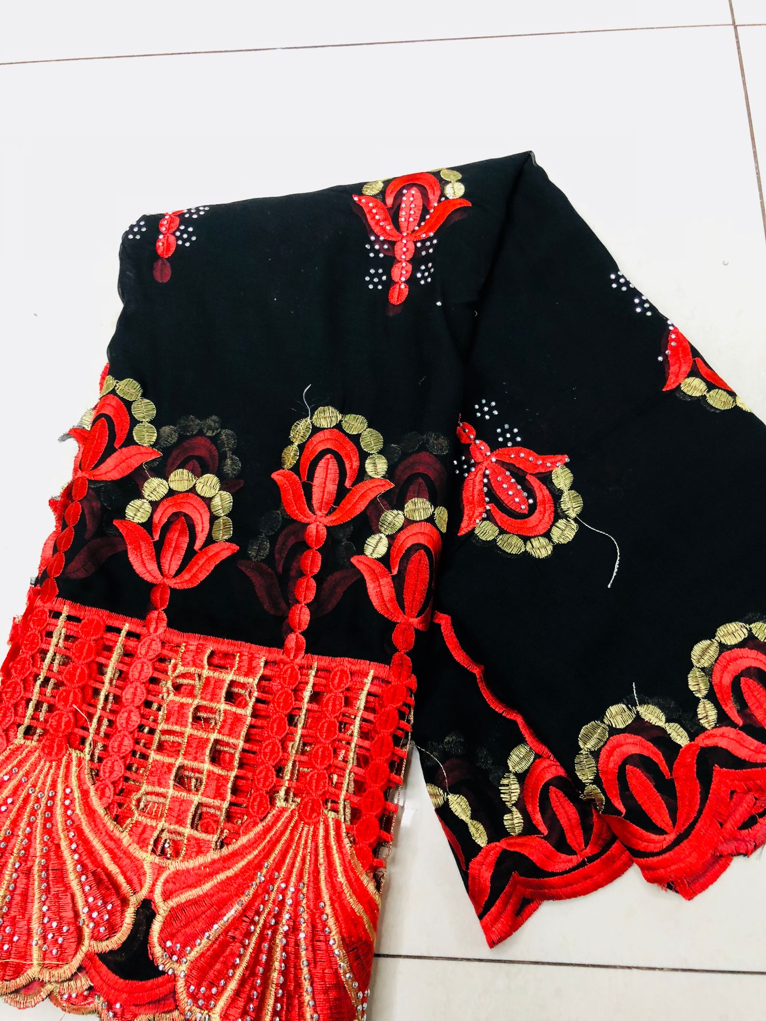 Foreign Trade Domestic Fashion Chiffon Embroidered Hot Melt Pressure Drill Long Scarf Africa Middle East Women's Scarf Shawl Specification drawing