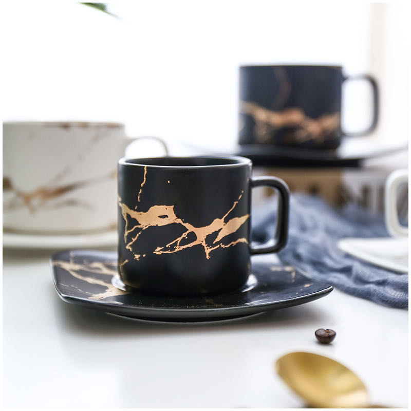 北欧风格现代时尚大理石纹金小号咖啡杯碟详情图3
