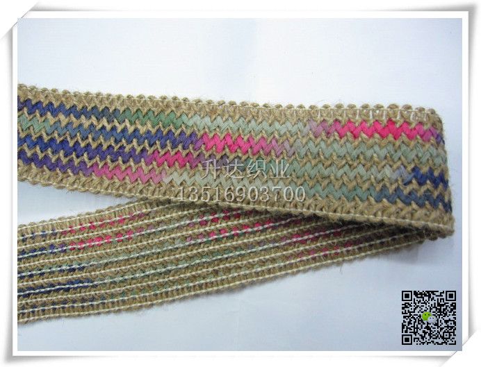 本色麻绳+红色系段染拉拉草编织带 鞋材 5.5CM宽详情图3