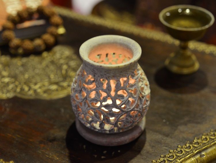 Soapstone vine candlestick detail image 4