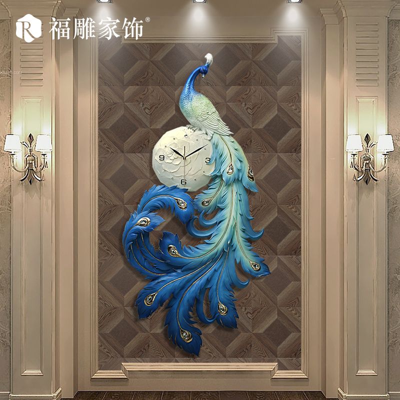钟表客厅孔雀挂钟创意客厅装饰挂表家用艺术中式壁钟轻奢大气时钟详情图2