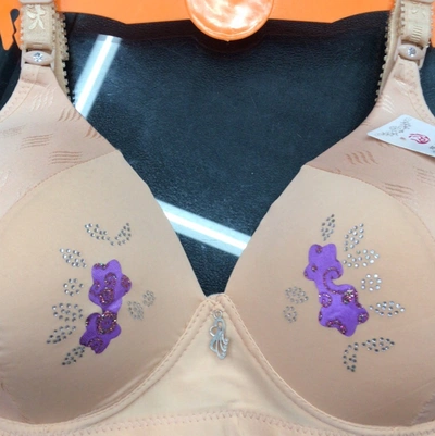 Purple Flower Bra With Diamond Large Cup