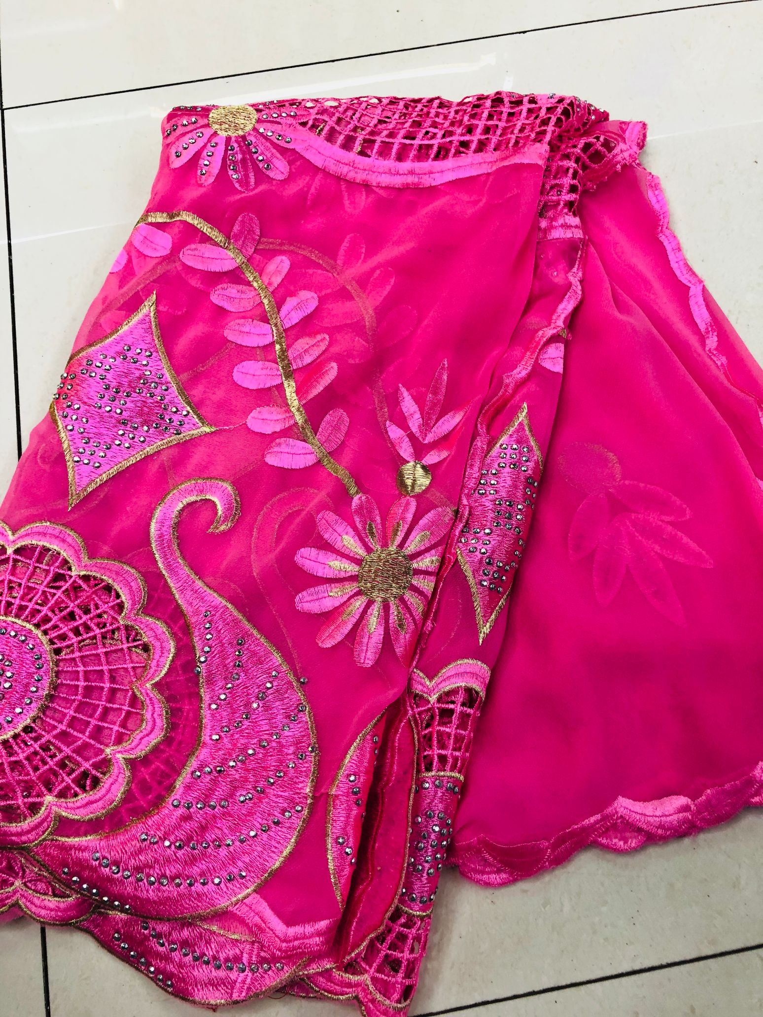 Foreign Trade Domestic Fashion Chiffon Embroidered Press Drill Long Scarf Africa Middle East Women's Scarf Shawl Specification drawing