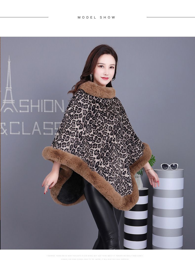 Autumn And Winter Leopard Print Imitation Rex Rabbit Warm Thick Women's Cover Imitation Fur Shawl With Flannel Fabric To Keep Warm Specification drawing