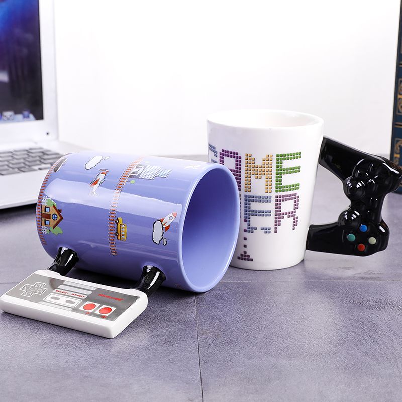 Blue Cup Gamepad Ceramic Cup Square Game Console Gamepad Mark Creative Game Modeling Bone China Cup Specification drawing