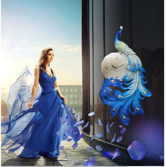 钟表客厅孔雀挂钟创意客厅装饰挂表家用艺术中式壁钟轻奢大气时钟详情图1