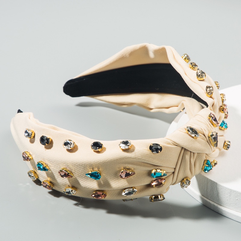 Ins Europe And The United States High Quality Fabric Full Diamond Headband Female Knotting Color Fashion Pleated Headband All Go Out Hair Accessories details Picture