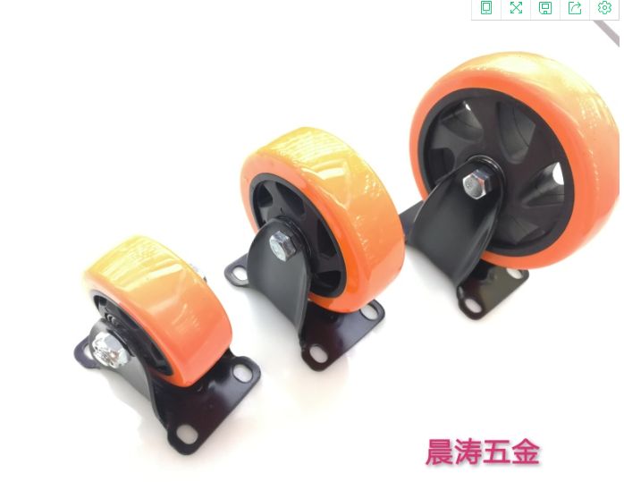 3 "medium orange face black core black frame biaxial fixed casters thumbnail