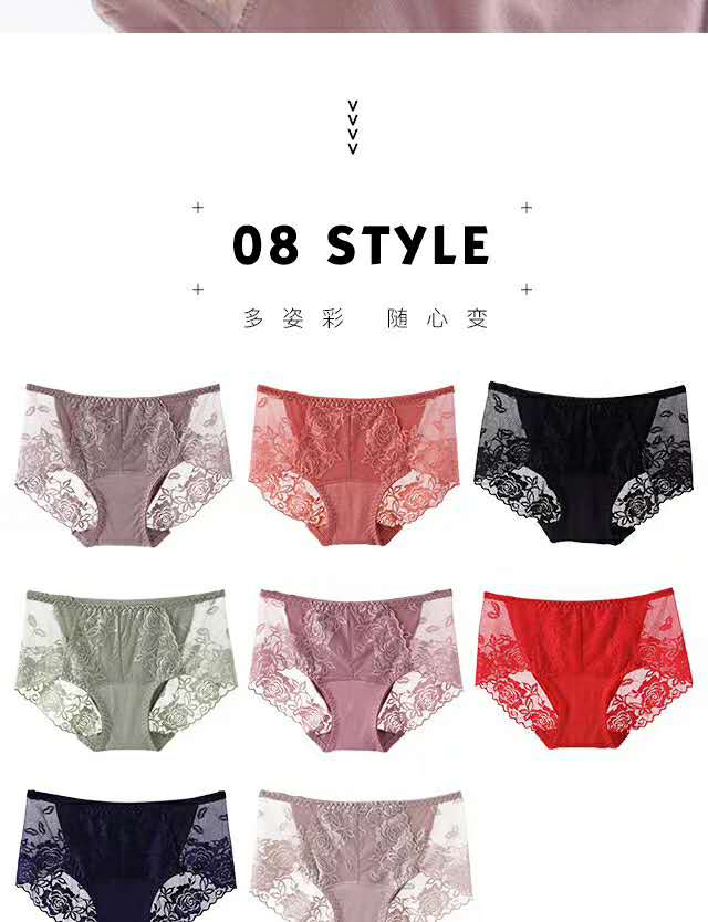 Large-sized lace modal comfortable and sexy, no buttocks squeezing or leg constricting, mid-waist breathable modal women's briefs detail image 6