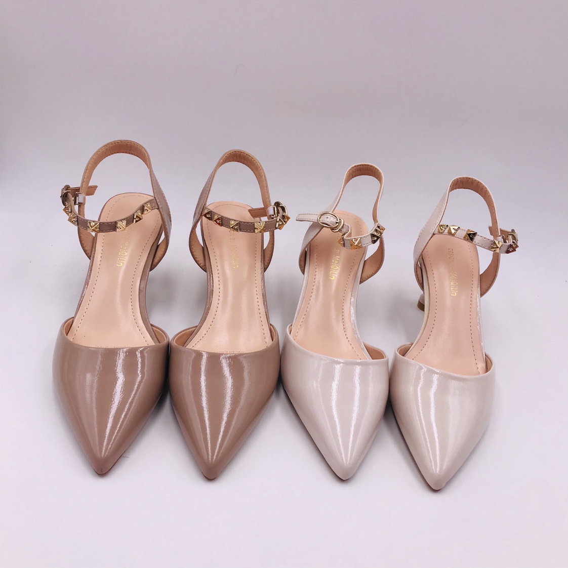 Women's patent leather rivet one-shoulder buckle fashionable flip-flops