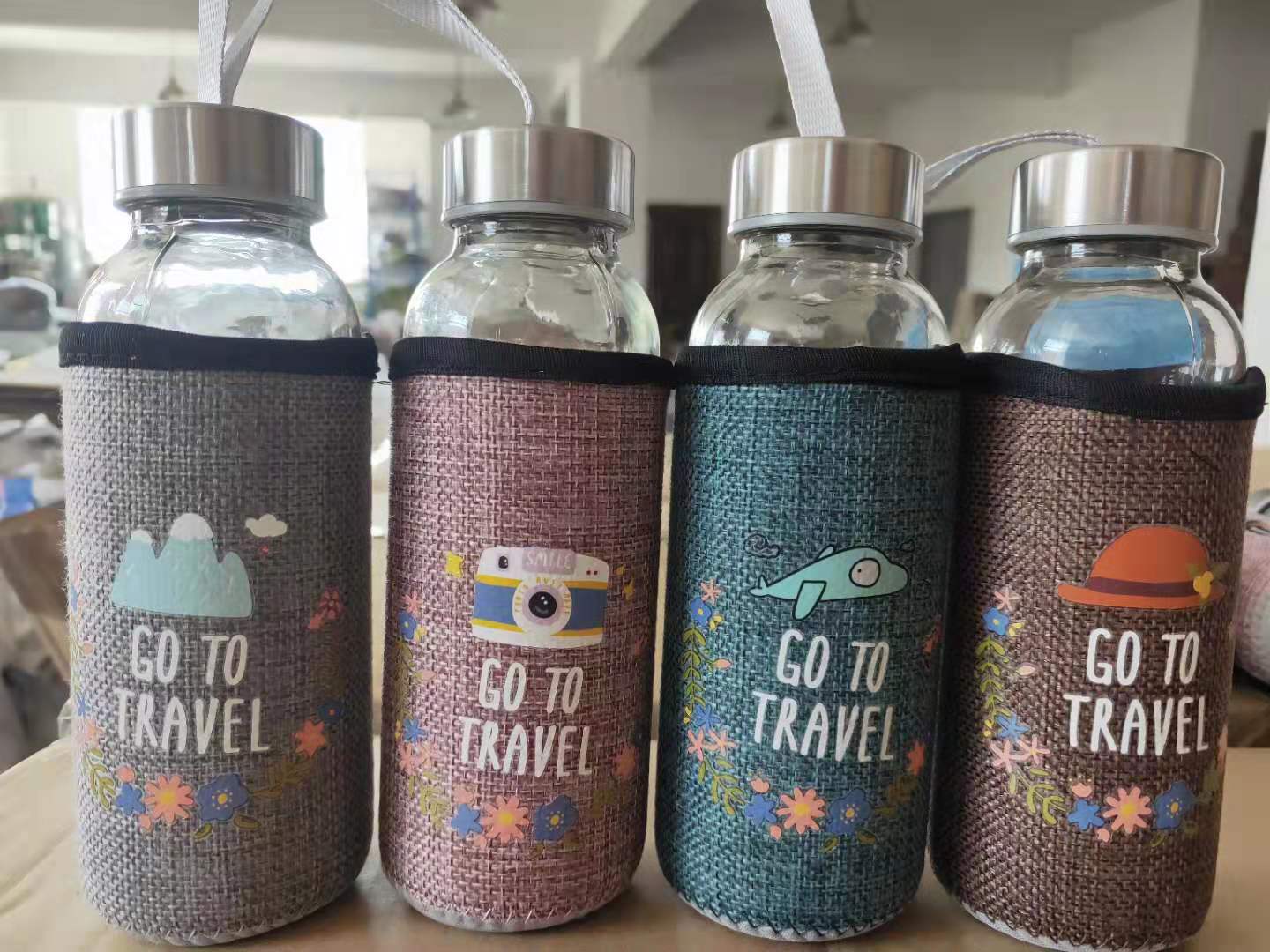 玻璃杯便携式单层水杯简约透明带盖茶杯隔热防摔玻璃杯