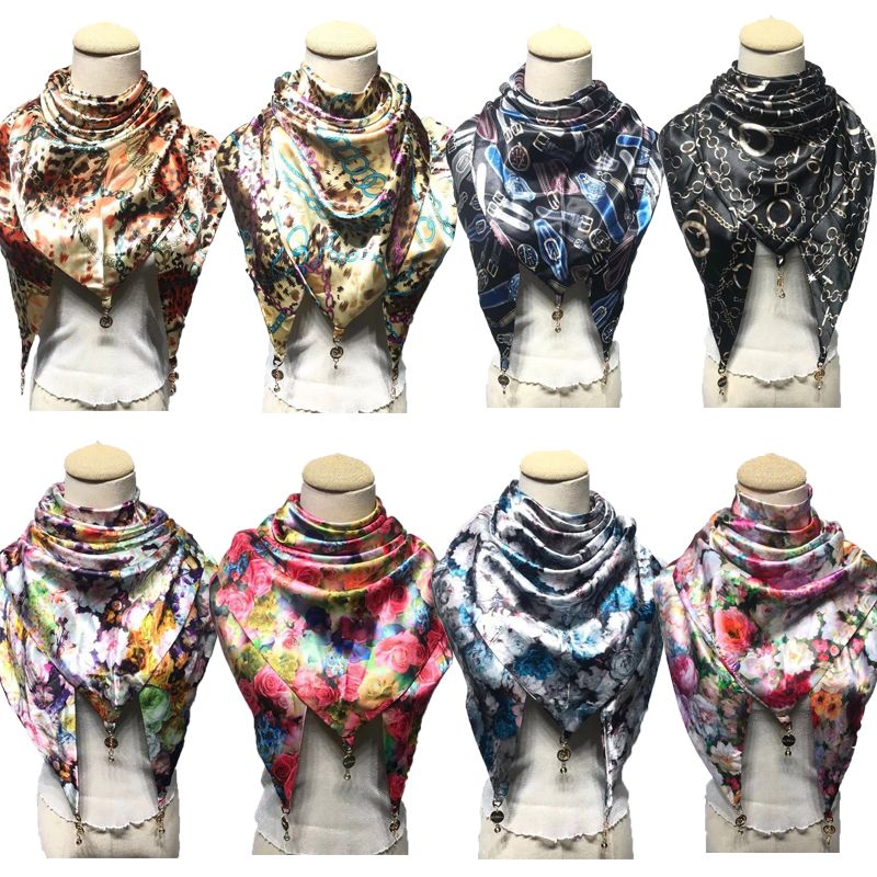 简爱丝缘新款吊坠三角巾空调大披肩围脖精美印花围巾多色可选批发详情图2