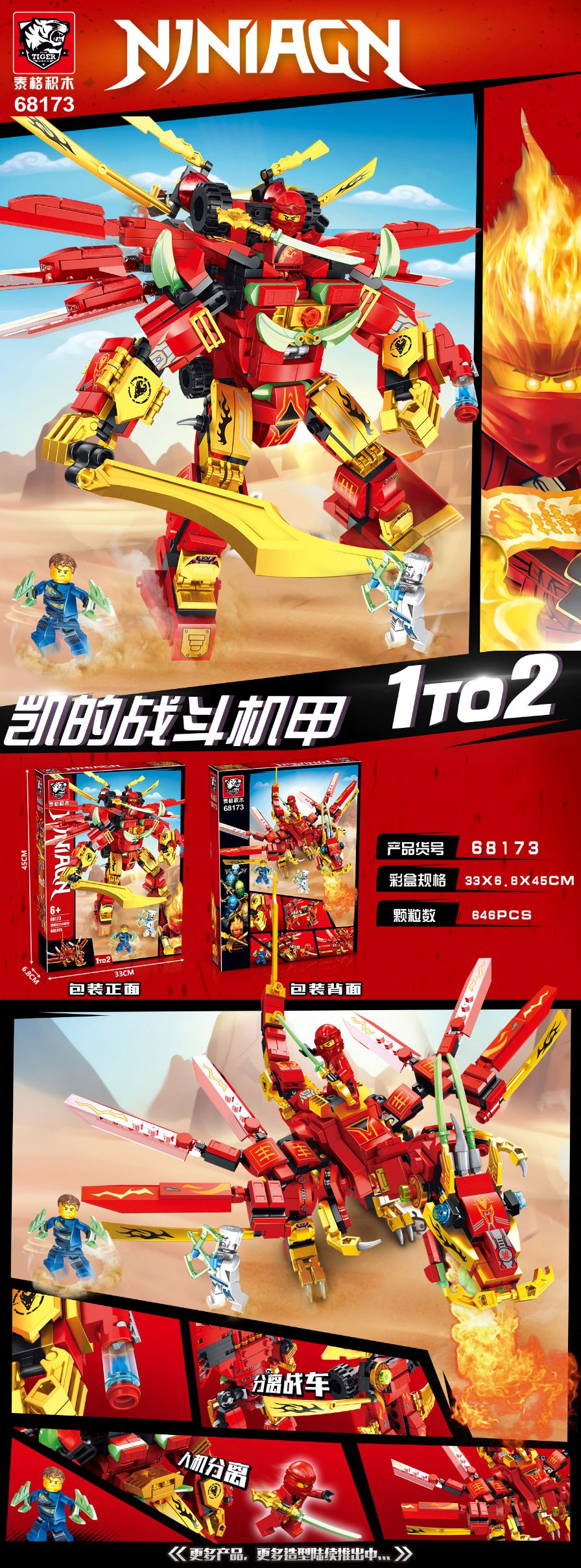 泰格幻影忍者神龙机甲变身二合一儿童益智拼插积木详情图1