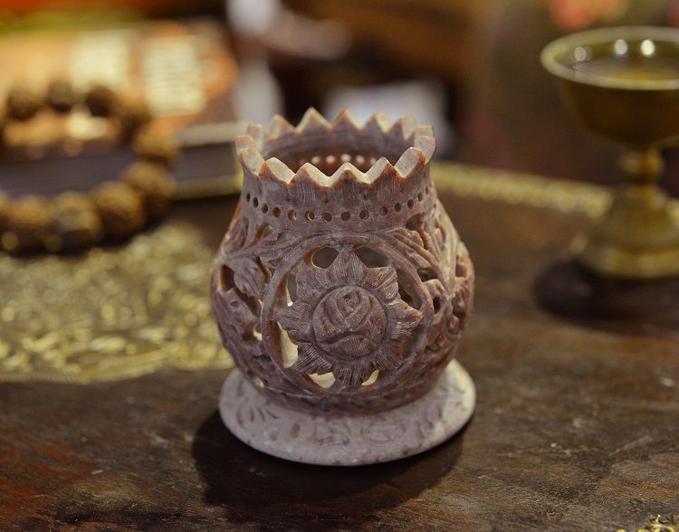 Soapstone sunflower candlestick