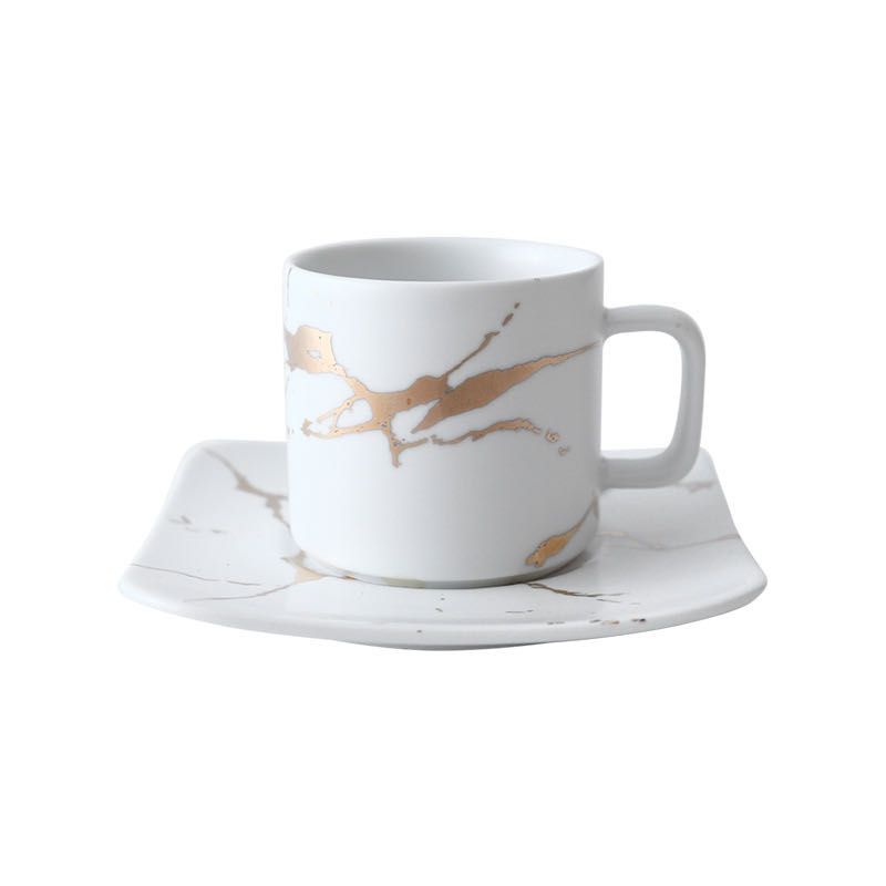 北欧风格现代时尚大理石纹金小号咖啡杯碟图