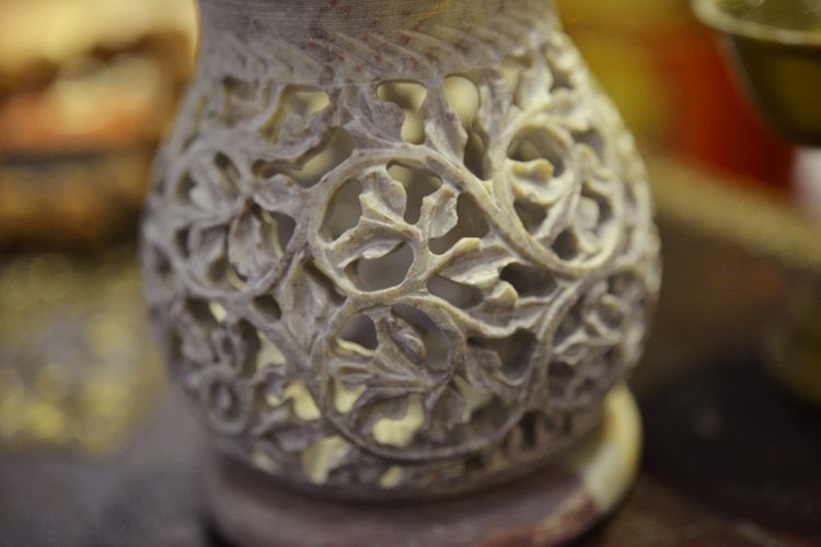 Soapstone vine candlestick detail image 5