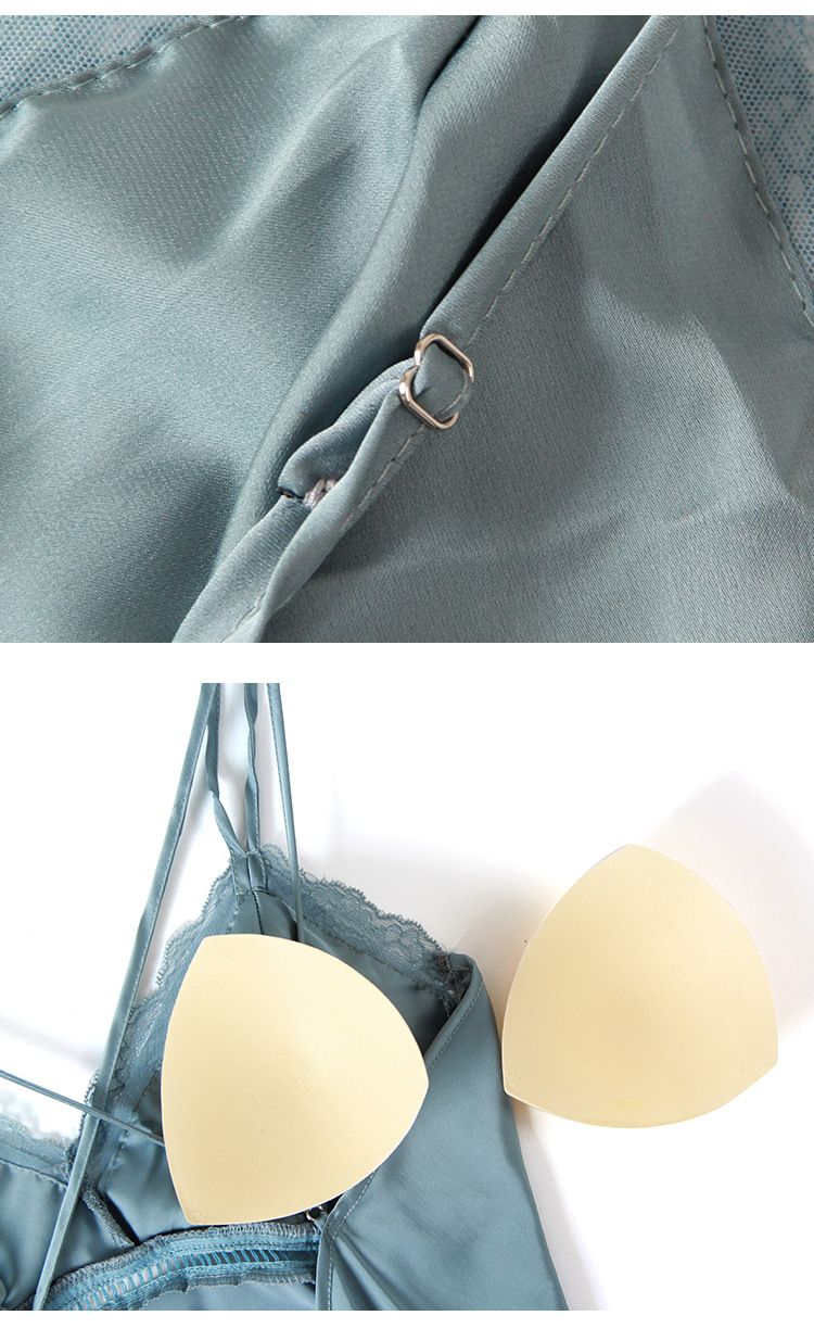 2020 Halter Sexy Nightgown With Breast Pad Summer Thin Pajama Ladies Ice Silk Back Sexy Lace Home Wear Item Picture