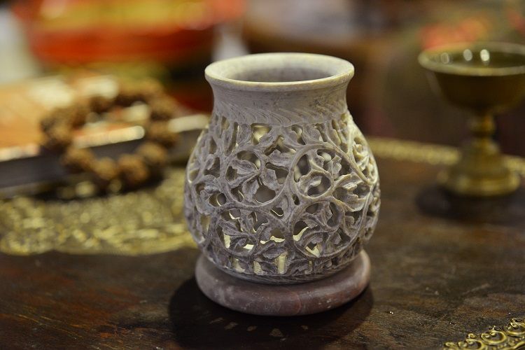 Soapstone vine candlestick