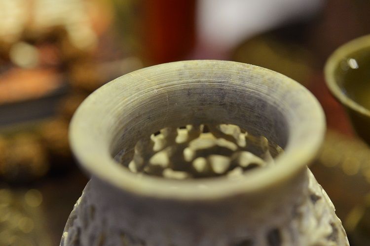 Soapstone vine candlestick detail image 2