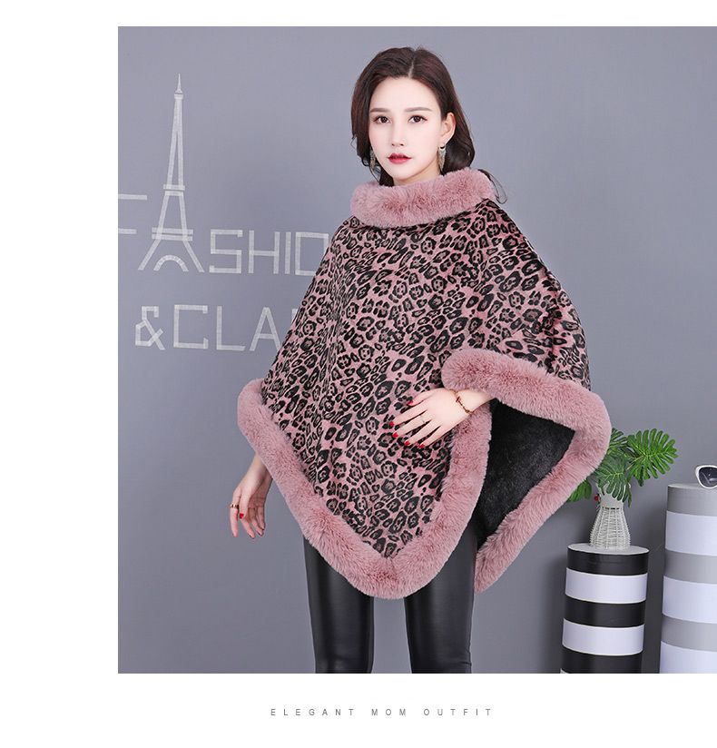 Autumn And Winter Leopard Print Imitation Rex Rabbit Warm Thick Women's Cover Imitation Fur Shawl With Flannel Fabric To Keep Warm undefined
