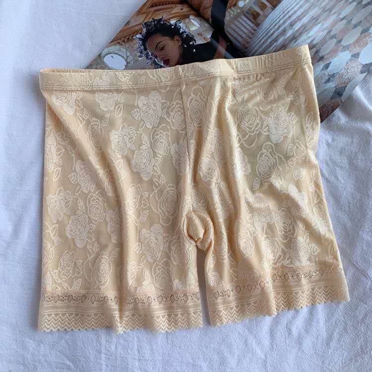 The Internet has gone viral with ice silk nylon jacquard lace edge summer anti-exposure, fat and plus-size mid-high-waisted safety pants detail image 2