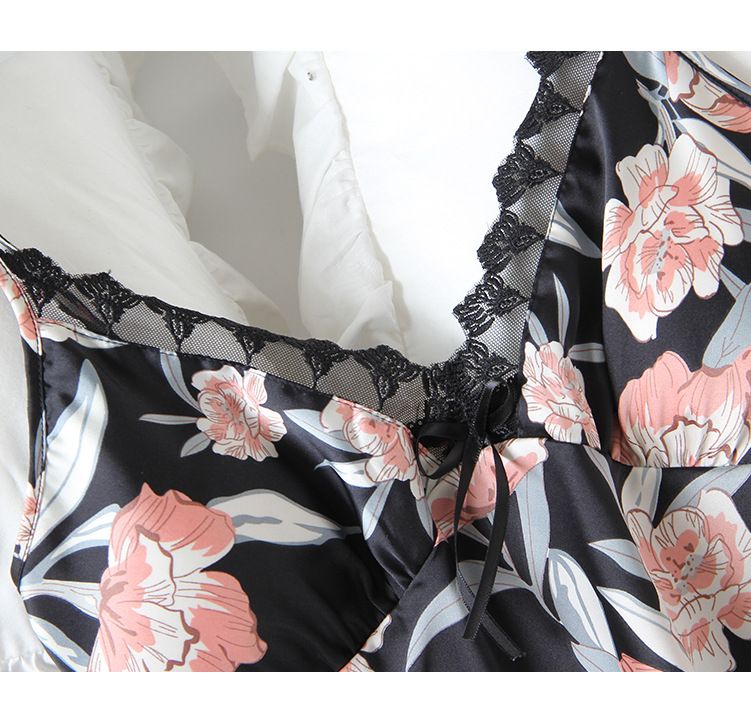 Pajama Women Thin Summer Sexy Ice Silk Halter Shorts Set Korean Printed With Chest Cushion Back Heart Two-Piece Set Item Picture