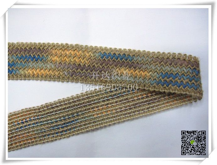 本色麻绳+黄蓝段染拉拉草编织带 鞋材 5.5CM宽详情图3