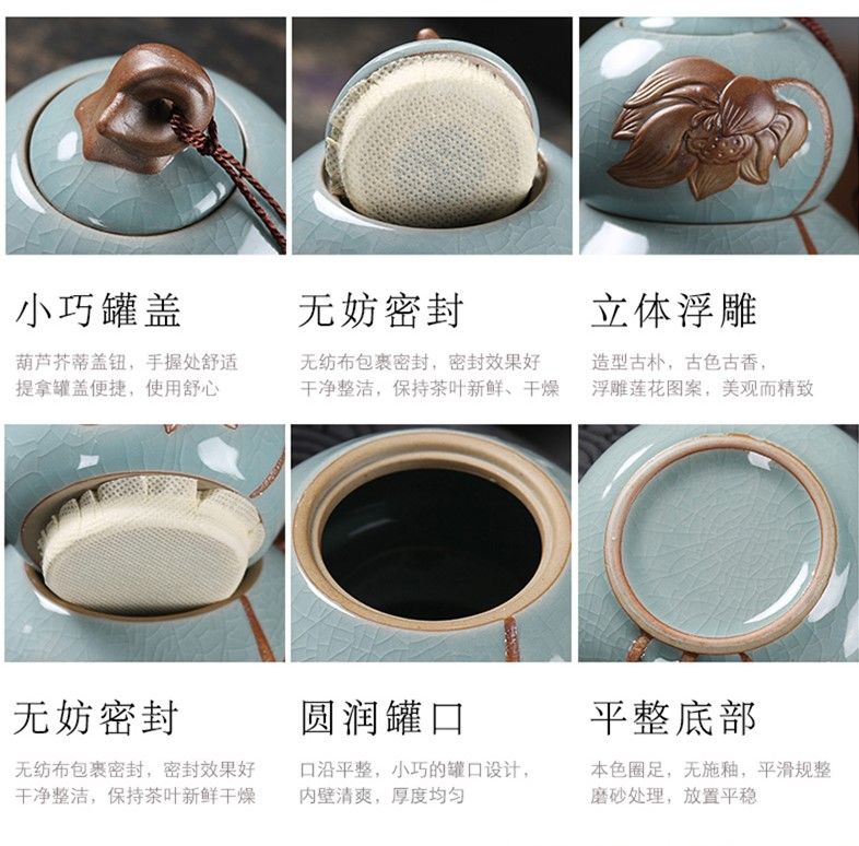 Kun Kun Ceramic Large Ge Kiln Double-layer Gourd Tea canister Storage Canister Moisture-proof sealed Canister Tea ceremony Accessories Safe Packaging 048 detail image 2