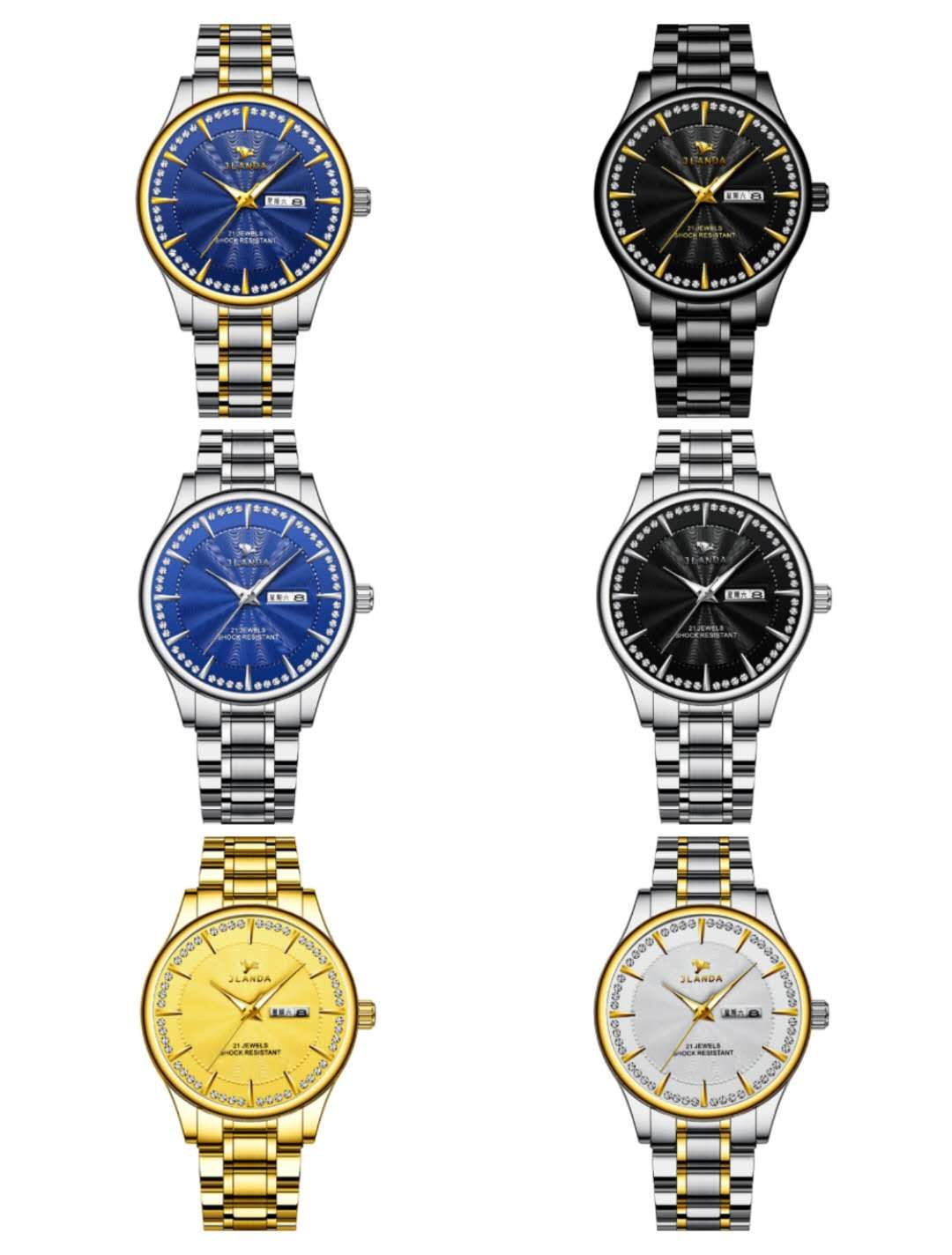 Men's double calendar stainless steel waterproof watch at a street stall