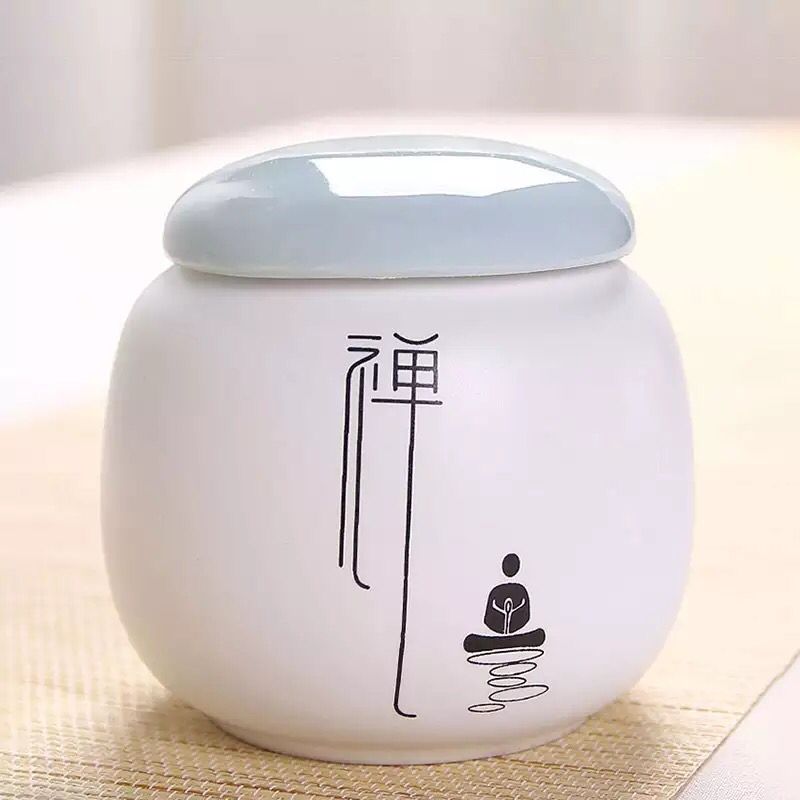 Ding Kiln powder green lid tea canister matte porcelain ceramic seal canister small zen mini tea canister