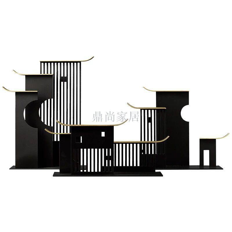 新中式玄关装饰摆件国古风金属屋檐造型现代中式软装