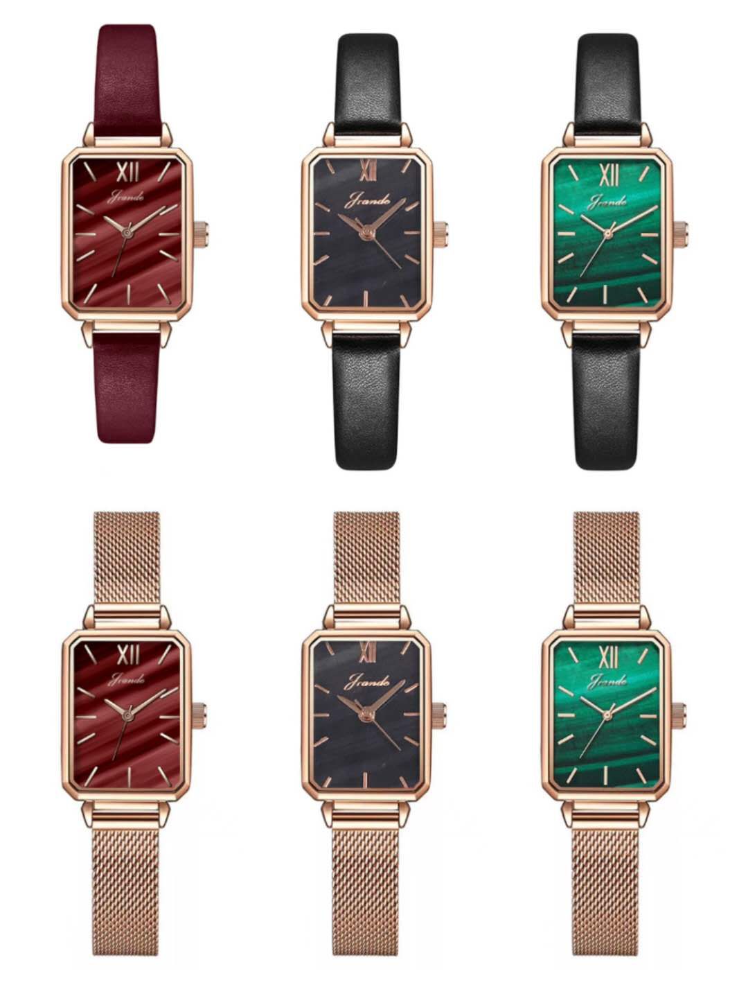 A genuine leather waterproof peacock green lady's small square watch was live-streamed by a social media celebrity details Picture