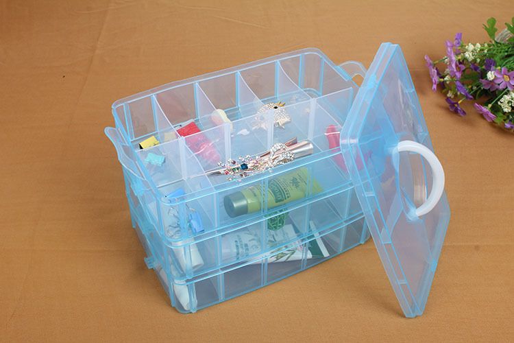 Multifuncional desmontable grande de tres capas portátil caja de plástico caja de joyería de maquillaje juguetes calcetines organizador caja de almacenamiento transparente detail image 4
