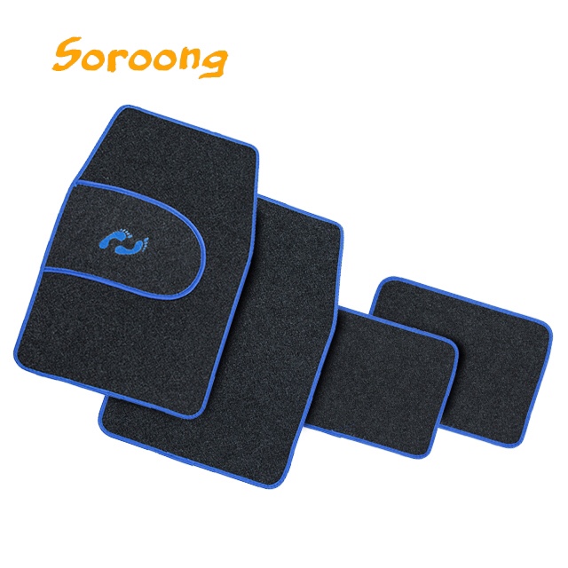 Four-piece universal car floor MATS with rubber-soled striped carpet surface