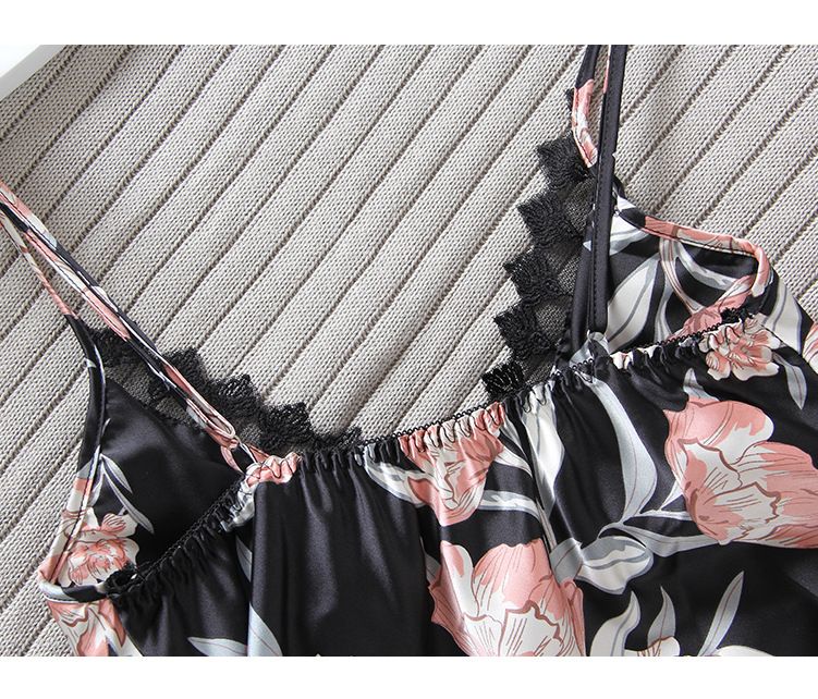 Pajama Women Thin Summer Sexy Ice Silk Halter Shorts Set Korean Printed With Chest Cushion Back Heart Two-Piece Set undefined