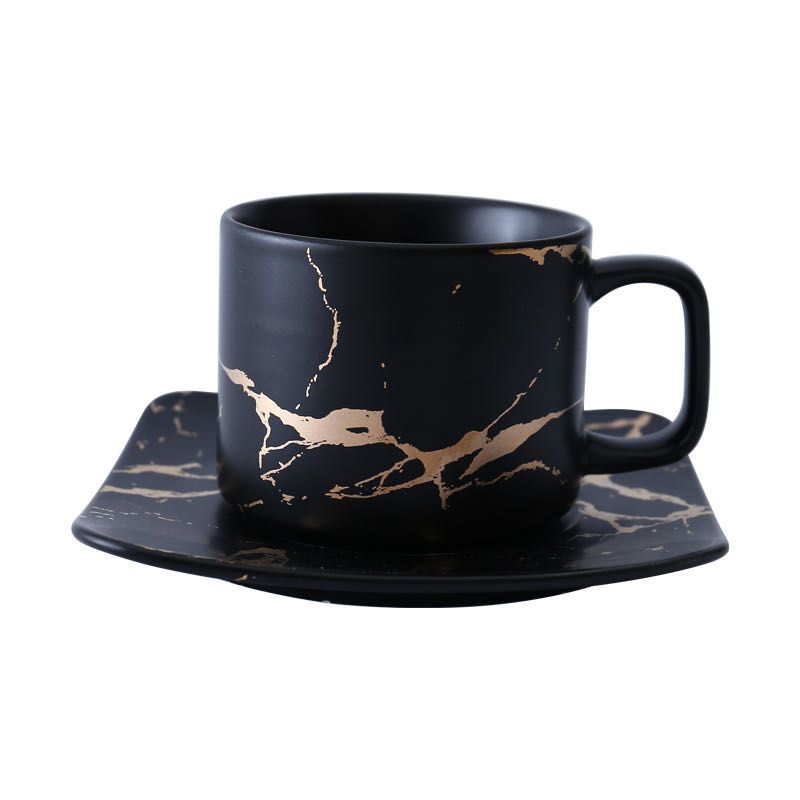 A modern and fashionable large coffee cup with a marble pattern in Nordic style