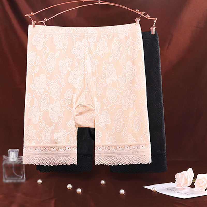 The Internet has gone viral with ice silk nylon jacquard lace edge summer anti-exposure, fat and plus-size mid-high-waisted safety pants