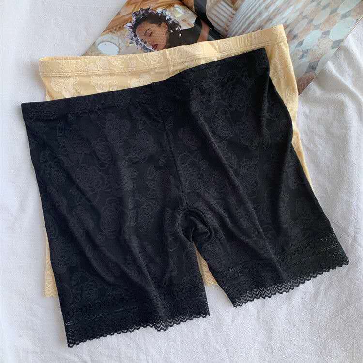 The Internet has gone viral with ice silk nylon jacquard lace edge summer anti-exposure, fat and plus-size mid-high-waisted safety pants Specification image