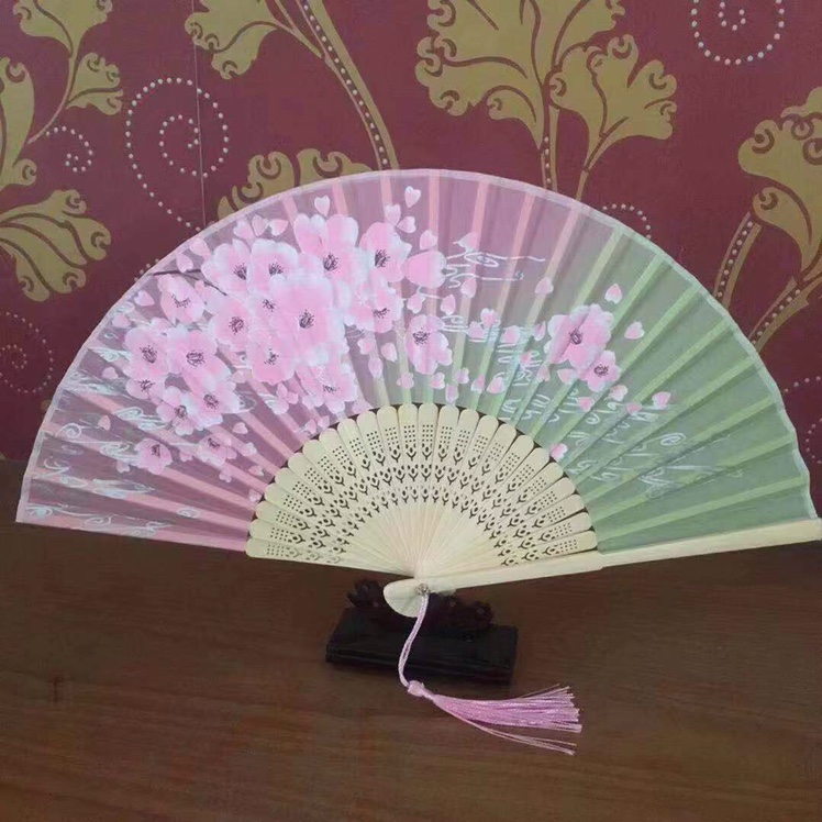 新款一笑扇女折扇中国风复古风日韩扇子竹艺详情图6