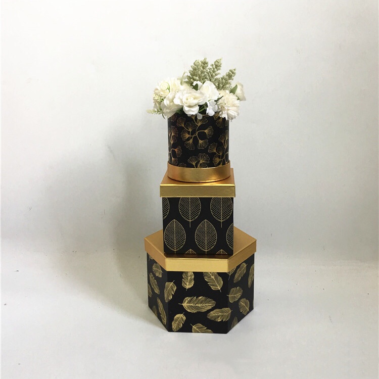 不规则套三树叶纹路烫金礼品盒伴手盒鲜花盒情人节礼物产品图