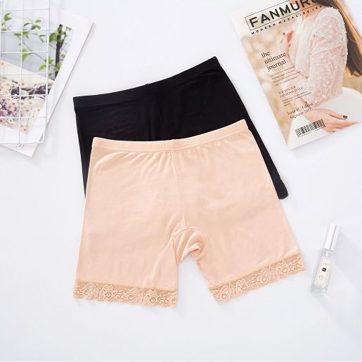 Women's anti-glare, high-elasticity, large-sized wooden delta four-corner leggings with an excellent hand feel and high-quality lace-trimmed underpants details Picture