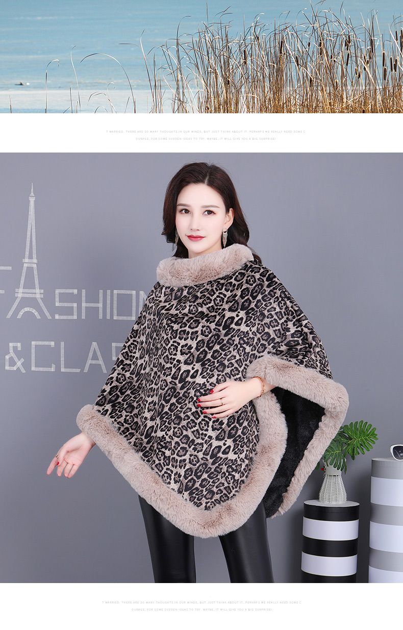 Autumn And Winter Leopard Print Imitation Rex Rabbit Warm Thick Women's Cover Imitation Fur Shawl With Flannel Fabric To Keep Warm undefined