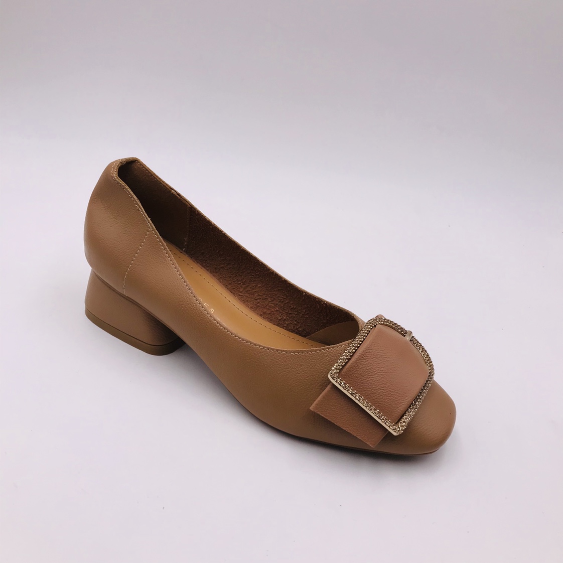 Women's golden diamond horseshoe buckle low-heeled comfortable and versatile single shoes Specification image