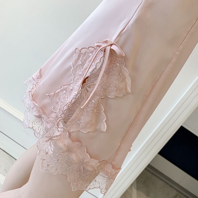 2020 New Women's Silk Imitation Silk With Breast Cushion Halter Nightdress Embroidery Lace Sexy Beauty Back Seduction undefined