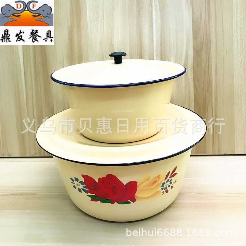 Manufacturers direct old enamel wash bowl with cover enamel bowl nostalgic bowl with cover thickened rice bowl
